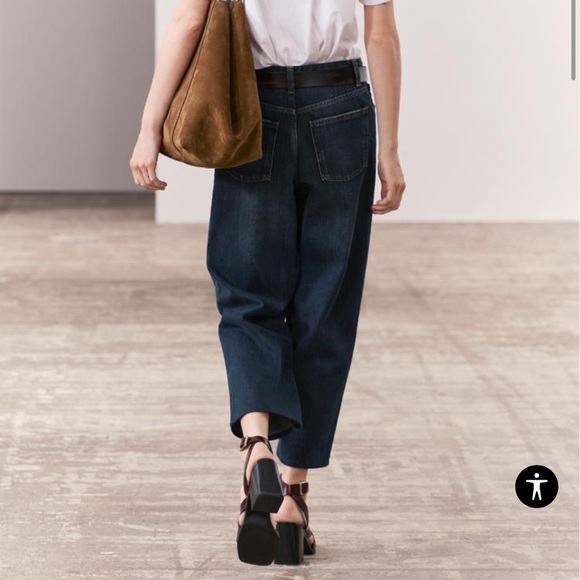 Zara jeans Signature Denim The Relaxed Cropped high waist women 4 - Picture 2 of 11